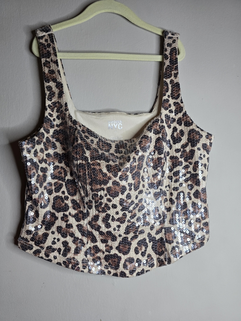 Madden NYC Leopard Sequin Crop Top - Beige/Brown - Picture 2 of 8